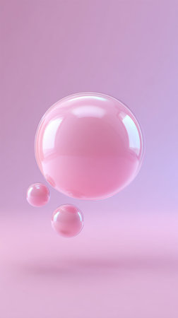 Three pink spheres float in a soft, dreamy atmosphere, creating a visually appealing composition.の素材