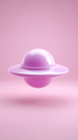 A 3D rendered image of a pink UFO against a soft pink backdrop, perfect for futuristic or space-themed designs.の素材