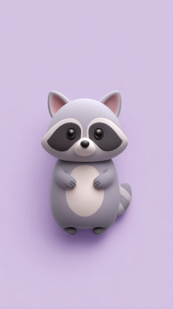 A charming cartoon raccoon stands against a soft purple backdrop, perfect for various creative projects.の素材