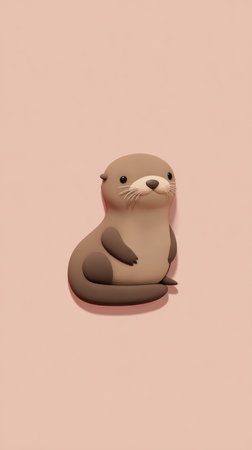A charming illustration of a cute otter in a relaxed pose against a soft pink backdrop.の素材