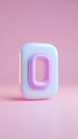 A 3D-rendered image of the number zero in pastel colors, isolated on a pink background.の素材