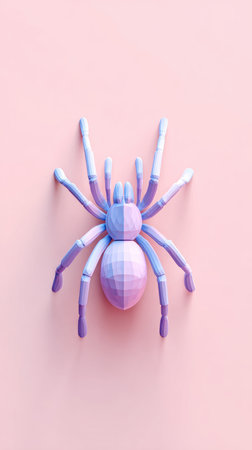 A vibrant image of a toy spider against a pastel pink backdrop, perfect for playful designs.の素材