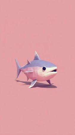 A charming cartoon fish with a light blue body and pink background.の素材
