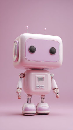 A charming pink robot toy, set against a soft pink backdrop, perfect for design.の素材