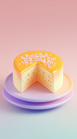 A beautiful cake with a slice missing, placed on two plates.の素材