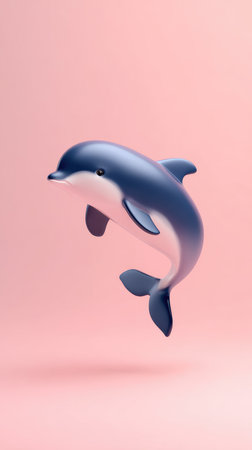 A beautiful dolphin jumping in the air against a soft pink backdrop, perfect for various creative projects.の素材