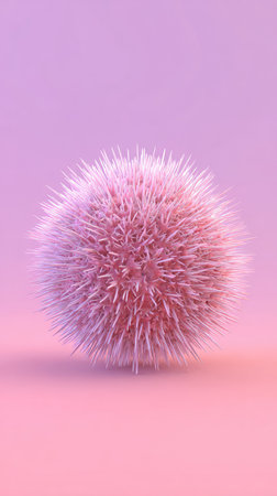 A close-up of a fluffy pink sphere against a gradient background. The texture and color create a soft and visually appealing abstract design.の素材