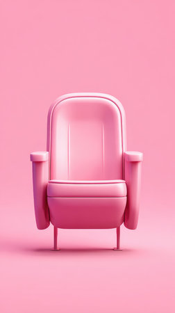 A pink cinema chair, minimalist design, studio shot, front view, perfect for any project.の素材