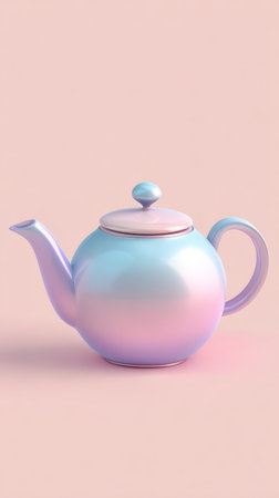 A beautiful iridescent teapot with a pastel color scheme, set against a soft pink backdrop. Perfect for tea-related themes.の素材