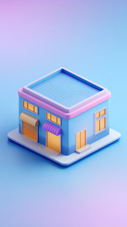 A colorful isometric illustration of a modern building, perfect for architectural or design projects.の素材