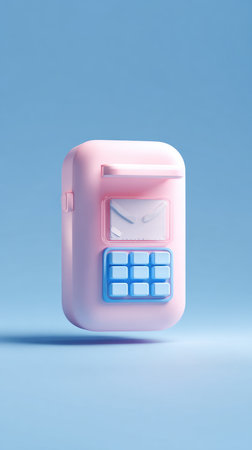 A pink calculator illustration on a blue background, perfect for design.の素材