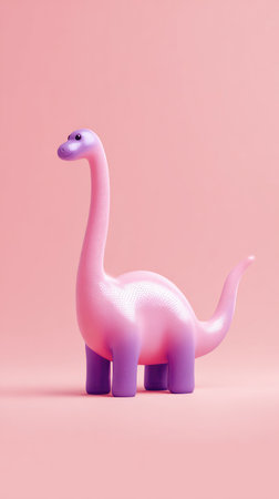 A pink toy dinosaur stands on a pink surface against a pink background.の素材
