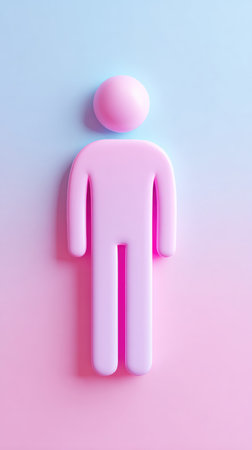 A pink figure against a pastel background, representing a person in a minimalist style.の素材