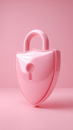 Pink padlock on a pink background, symbolizing security and protection. The image is clean and minimalist.の素材