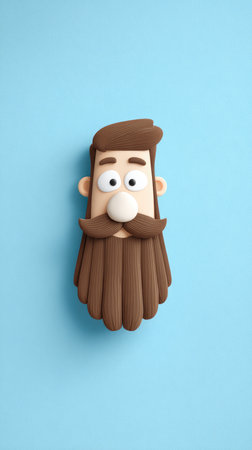 A cartoon face with a beard and mustache on a blue background. The image is a close-up shot.の素材