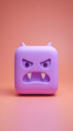 A vibrant image of a purple monster face with angry eyes and sharp teeth, perfect for playful designs.の素材