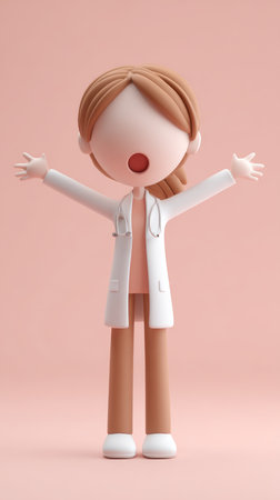 A cartoon doctor with arms outstretched, conveying a sense of welcome and care.の素材