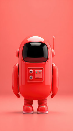 A vibrant red Among Us character stands on a matching red surface, creating a visually striking image.の素材