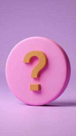 A pink circle with a golden question mark, representing questions and curiosity.の素材