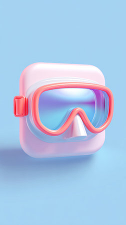 A vibrant 3D illustration of a snorkeling mask, perfect for travel and leisure themes. The design is clean and modern.の素材