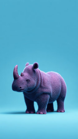 A captivating image showcasing a purple rhino statue set against a vibrant blue backdrop, highlighting its artistic design.の素材
