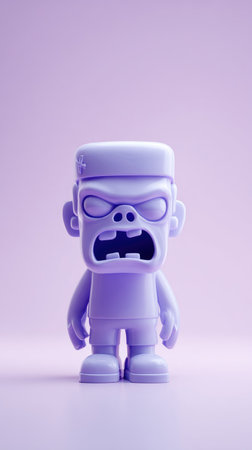 A purple cartoon figure with an angry expression, standing in front of a white background.の素材