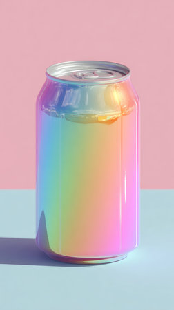 A colorful soda can with a rainbow gradient, perfect for drinks and beverages.の素材