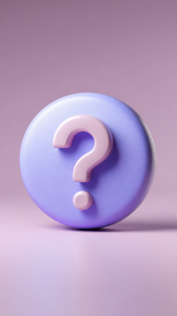 A 3D rendered question mark icon on a purple background.の素材
