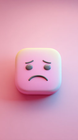 A pink emoji with a sad face, conveying feelings of sadness and unhappiness.の素材