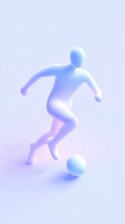A minimalist illustration of a soccer player kicking a ball, with a focus on form and motion.の素材