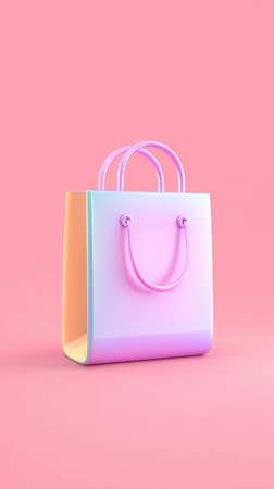 A vibrant illustration of a shopping bag against a pink backdrop, perfect for retail and shopping themes.の素材