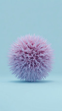 A close-up shot of a spherical, fluffy, and pastel-colored flower, set against a soft blue backdrop.の素材
