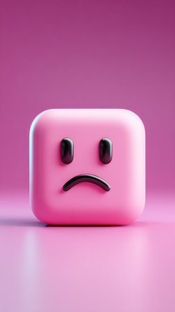 A sad emoji face in pink, perfect for expressing sadness or disappointment.の素材