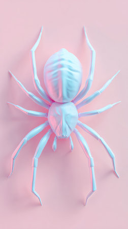 A pastel-colored spider toy is placed on a pink background, creating a visually appealing and playful image.の素材