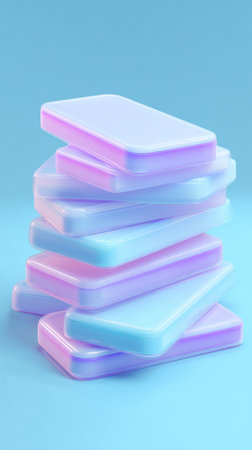 A stack of pastel-colored rectangles against a light blue background. Clean and minimalist.の素材