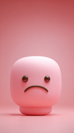 A pink figure with a sad face, featuring a frown, set against a matching pink backdrop.の素材