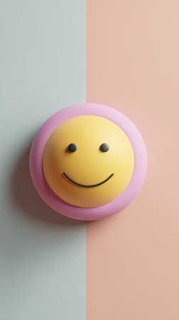A close-up of a smiling face night light on a two-tone background.の素材