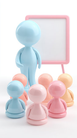 A teacher is standing in front of a whiteboard with students in front of them.の素材