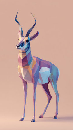 A low-poly illustration of an antelope in pastel colors, suitable for various design projects.の素材