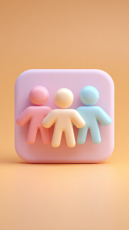 A 3D rendering of three figures in pastel colors, representing unity and connection.の素材