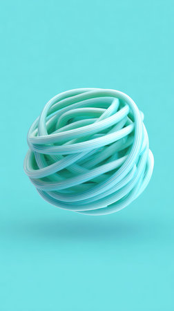 A close-up shot of a ball of turquoise strands, creating a visually appealing minimalist composition.の素材