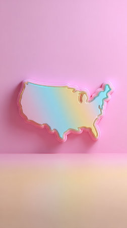 A vibrant artistic rendering of the United States map in pastel hues, perfect for design.の素材