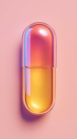 A visually striking image of a colorful capsule, perfect for medical or pharmaceutical themes.の素材