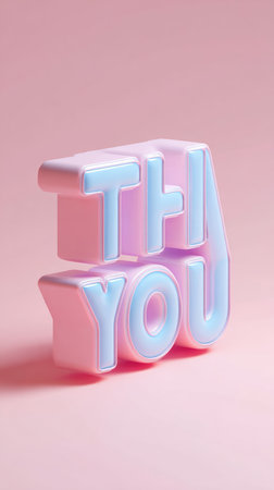 A 3D rendered image of the words Thank You in pink and blue on a pink background.の素材