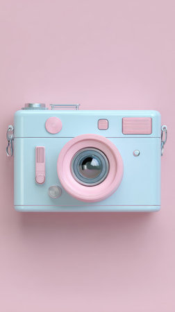 A charming vintage camera in soft pastel colors, perfect for capturing memories and adding a touch of nostalgia.の素材
