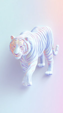 A beautiful white tiger sculpture with a pastel color scheme, perfect for art and design projects.の素材