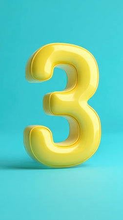 A vibrant yellow number three against a bright blue backdrop, perfect for educational or design projects.の素材