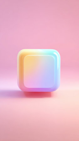 A vibrant, gradient-colored square object against a soft pink backdrop, creating a visually appealing composition.の素材