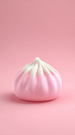 A pink steamed bun on a pink background, perfect for food-related content.の素材