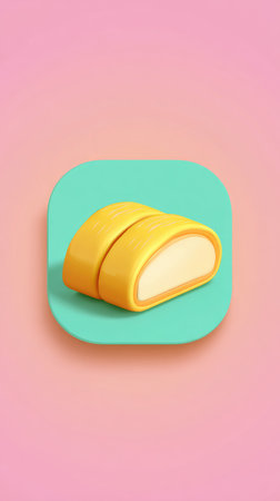 A vibrant image of a mango crepe dessert on a teal square against a pink backdrop.の素材
